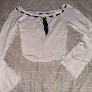 GARAGE White Long Sleeve Top with Black Accents